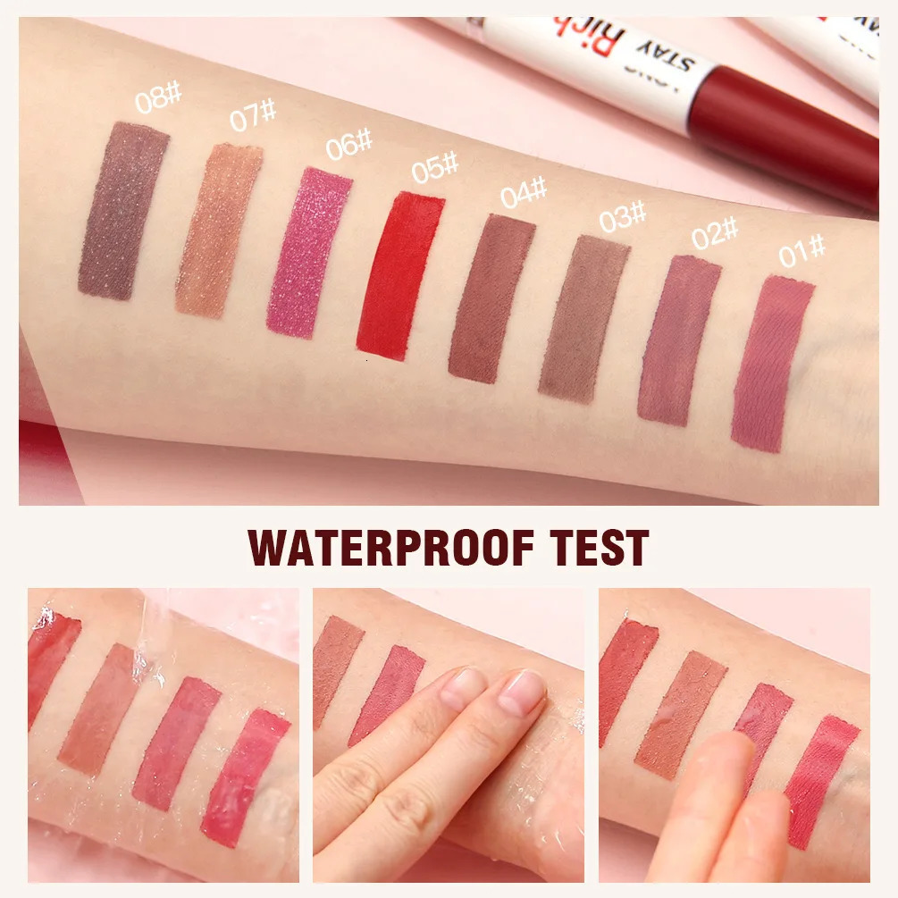 8 colors waterproof double-ended lip gloss hydrating non-stick cup not easy to fade long-lasting matte lip gloss 250317