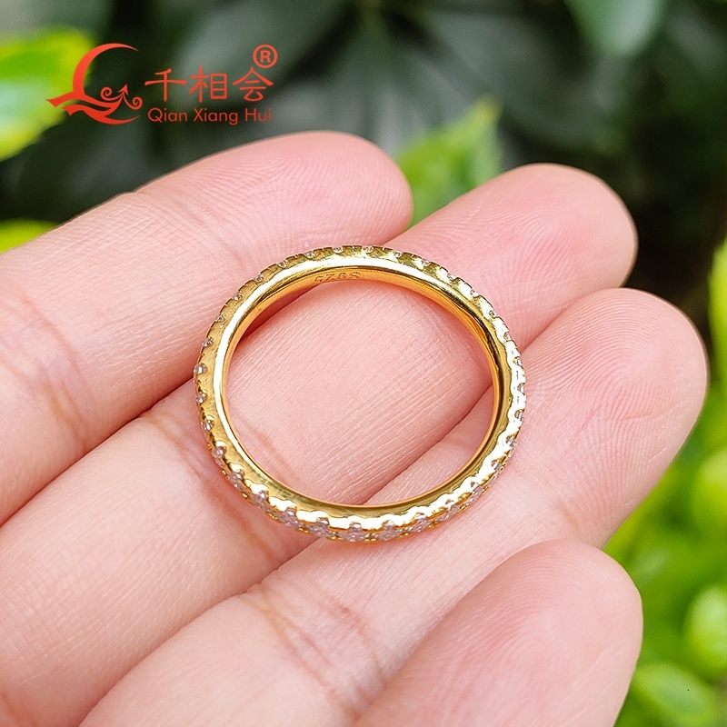 2mm french pave ring white round Moissanite Full Eternity Ring Band 925 Sterling Silver Diamond Engagement datting Jewelry