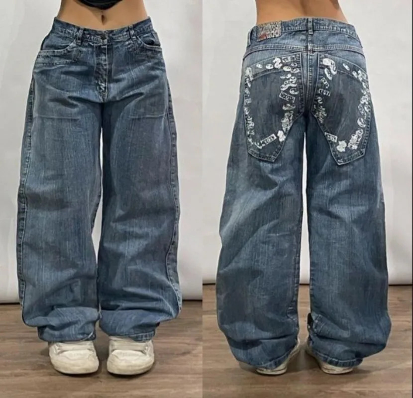 High Street Goth Punk Dark Trousers Y2K Harajuku Retro Washed Distressed Baggy Jeans Women Street Fashion Straight Leg Pants 250320