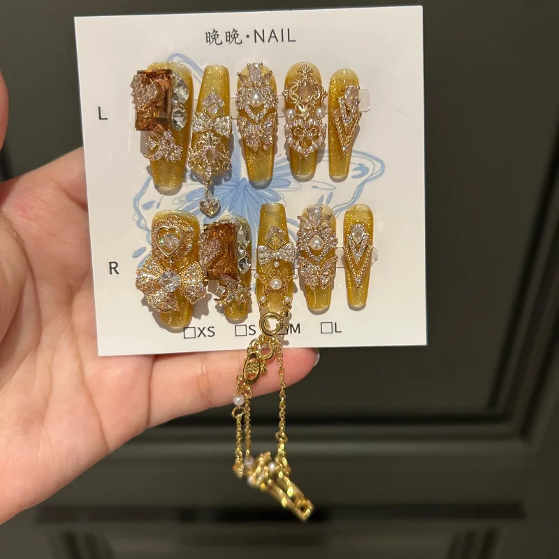 10Pcs High Quality Handmade Press on Nails Rhinestone Color-Block Inlay Internet Celebrity Nail Art Sweet And Cool Girl Style 250319