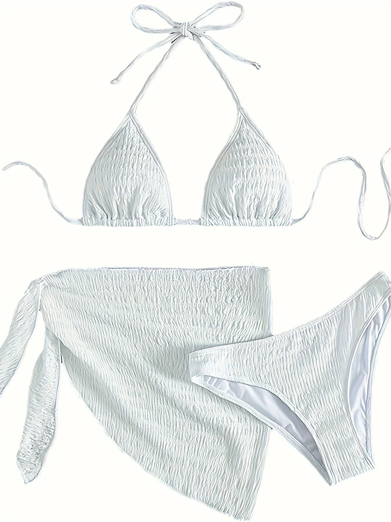 European and American sexy split solid color bikini womens swimsuit three piece set 250320
