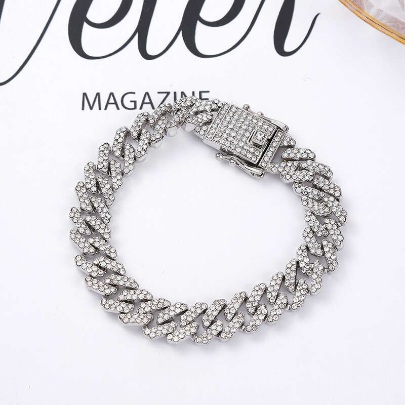 12mm e hip-hop style full men's and women's personality dia necklace alloy hot selg accessory Cuban chain jewelry