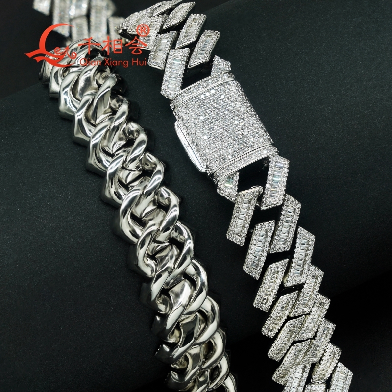 S925 Silver Cuban Link Necklace 18mm Wide Trapezoidal Rhombic Baguette Iced out Hip Hop Moissanite Chain Jewelry Women And Men