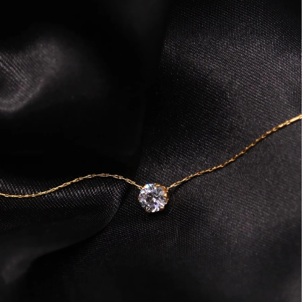 Stainless steel goldplated Dainty Minimalist Zircon Charm Anti Tarnish Chain round transparent Cz stone necklace 250313