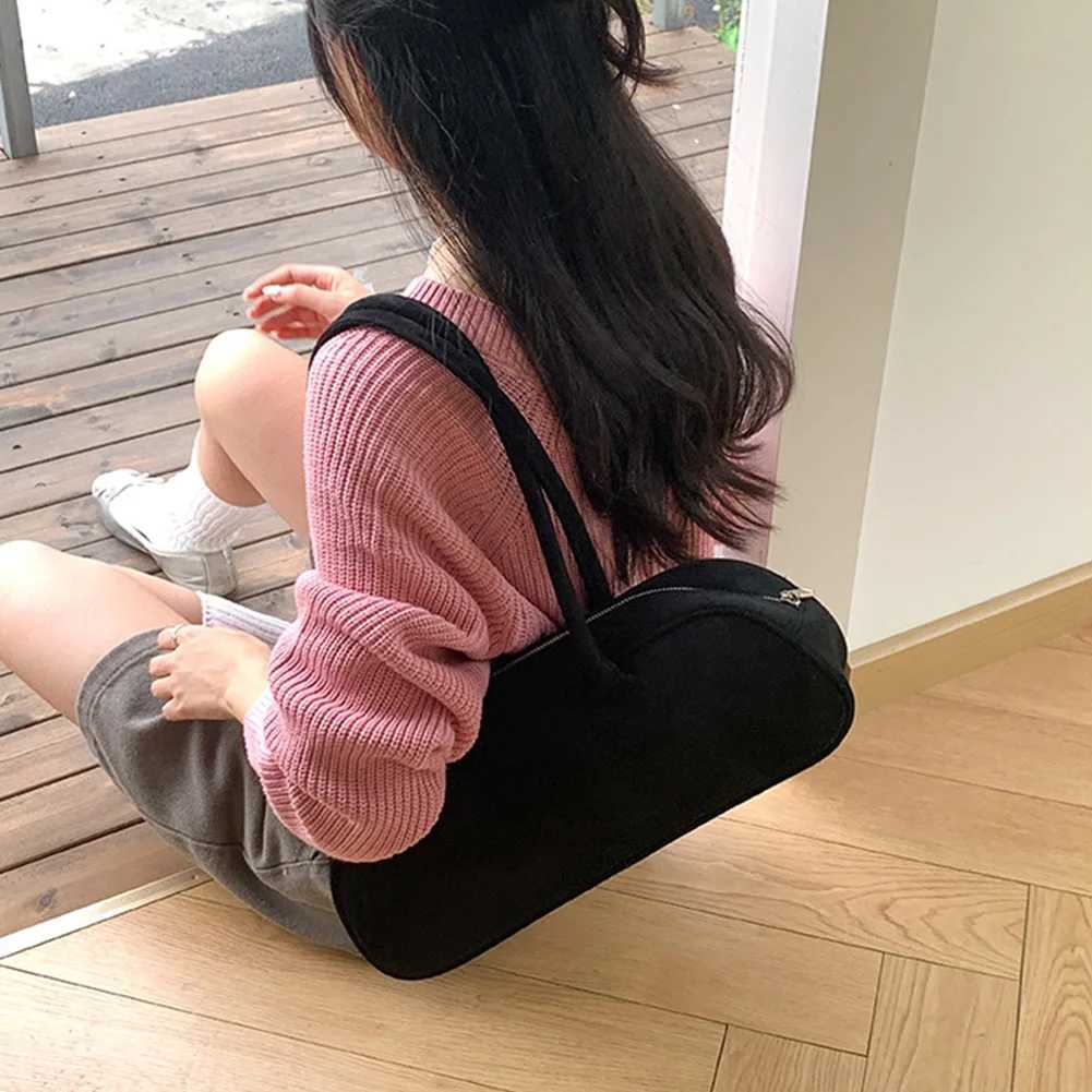 Women Suede Boston Zipper Shoulder Bag Bowling Handbag Clutch Purse for Shopping Travel Y250319