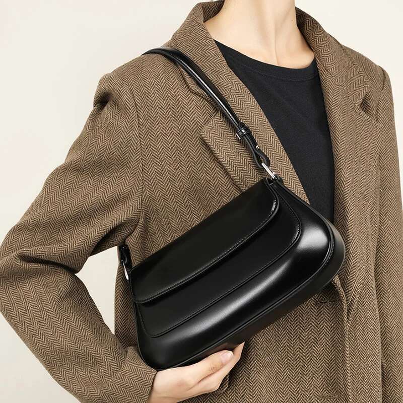 2024 Handbags Genuine Leather Women Saddle Bags High Quality Single Shoulder Female Versatile Crossbody Bag Black