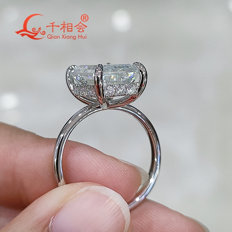 9*14mm emerald around round shape 925 Silver D VVS Moissanite Ring Men women Diamonds jewelry wedding datting gift fine Jewelry