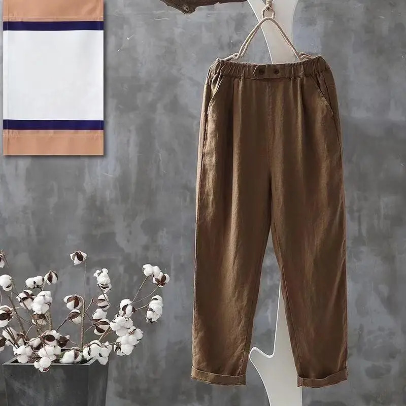 Womens loose casual harem pants for spring and summer simple wide leg women cotton linen Trouser 250320