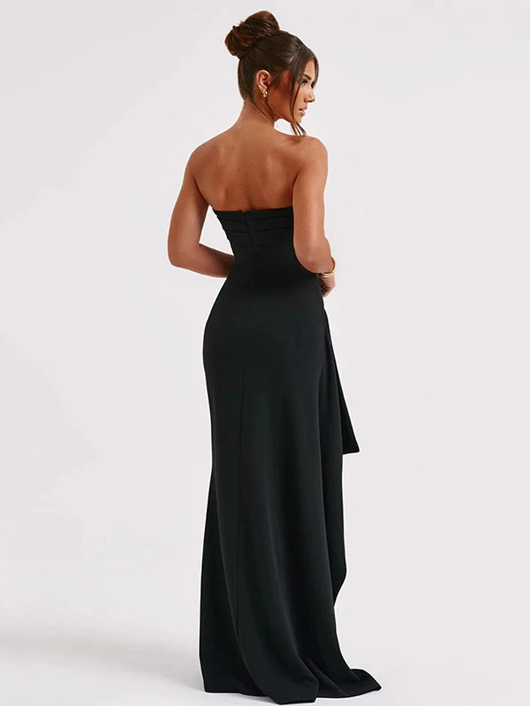 Sexy Strapless Backless High Split Maxi Dress For Women Black Offshoulder Sleeveless Bodycon Club Party Long Clothes 250320