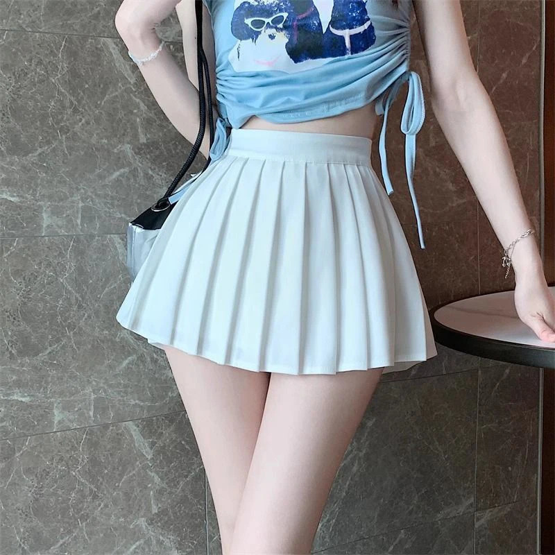 Sexy Pleated Mini Skirt Women Korean White Black Gyaru Tennis Extreme Skirt Y2K Irregular Streetwear Skirts with Shorts 250320