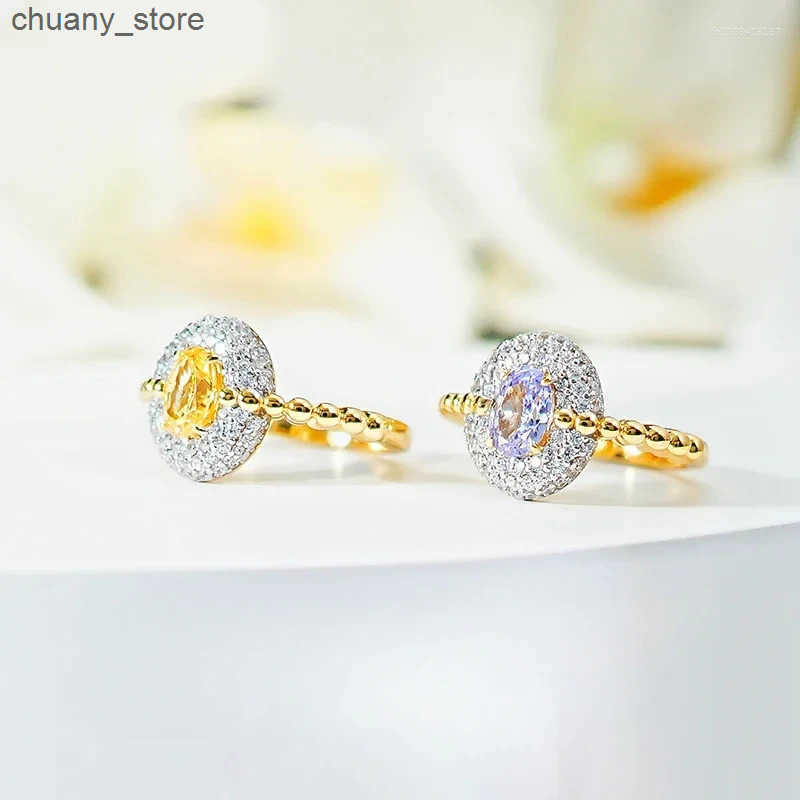 Solitaire Ring Cluster Rings Vintage Style Full Diamond Gold-plated 925 Silver Ring With Feminine Charm Niche Design Wedding Jewelry z250321