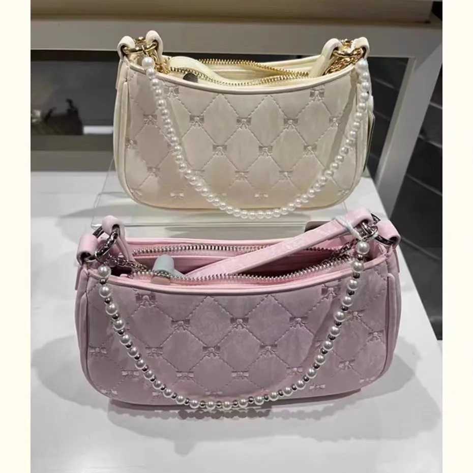 New niche design womens fashionable shoulder bag pearl metal chain lower arm bag butterfly pattern elegant small bag Y250320