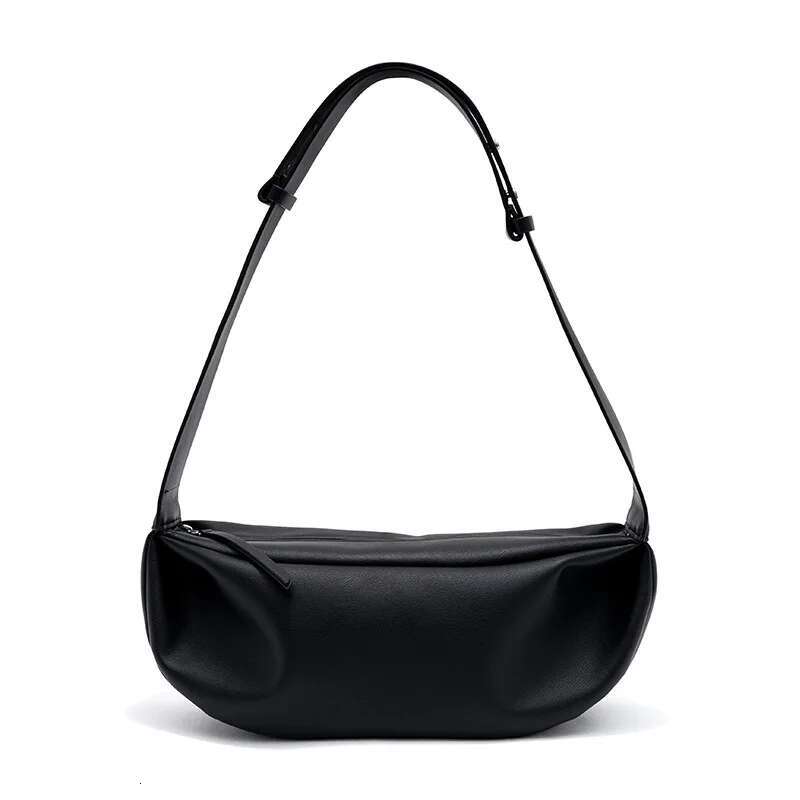 Spring New Genuine Leather Underarm Bags For High Quality Retro Tote Bag Women Cowhide Simple Half Moon Handbag Wide Strap