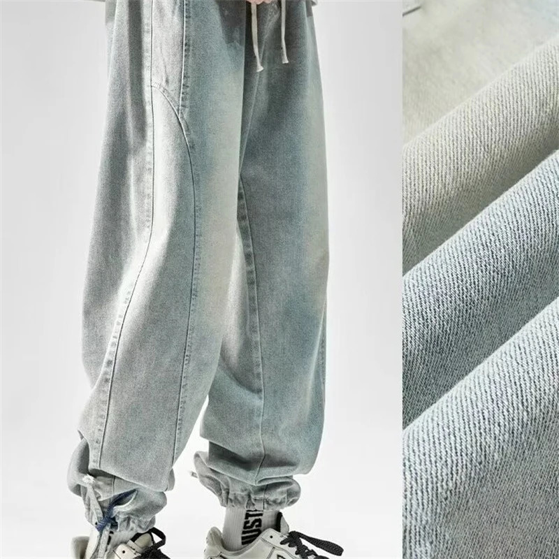 Autumn High Street Straight Wide-Leg Jeans For Men Hip Hop Fashion Drawstring Baggy Denim Pants Y2K Vintage Casual Blue Jean 250320