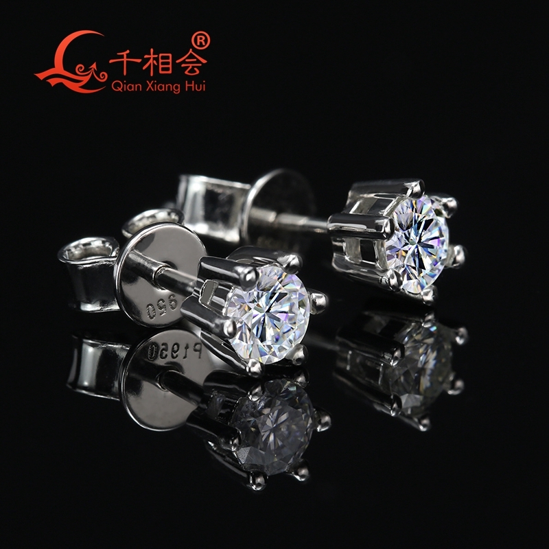 S925 Silver White Color D VVS Moissanite Stone round Shape 4mm Single Ear Stud Womens Jewelry Gift for Dating
