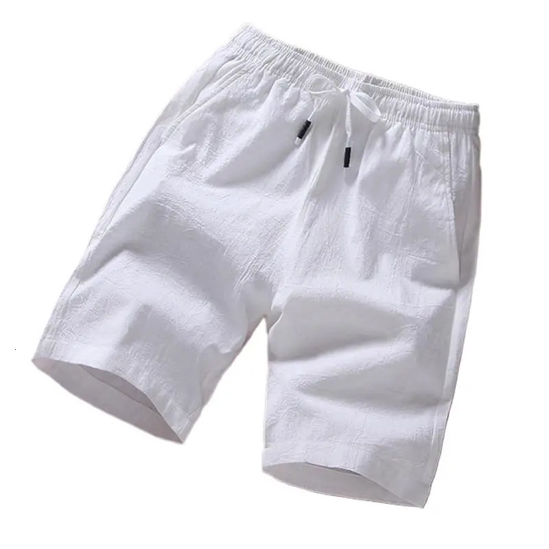 Men Shorts Slim Fit 2025 Summer Cotton Linen Knee Length Breathable Male Clothing Pure Straight Shorts Big Size M-6XL 7XL white 250320