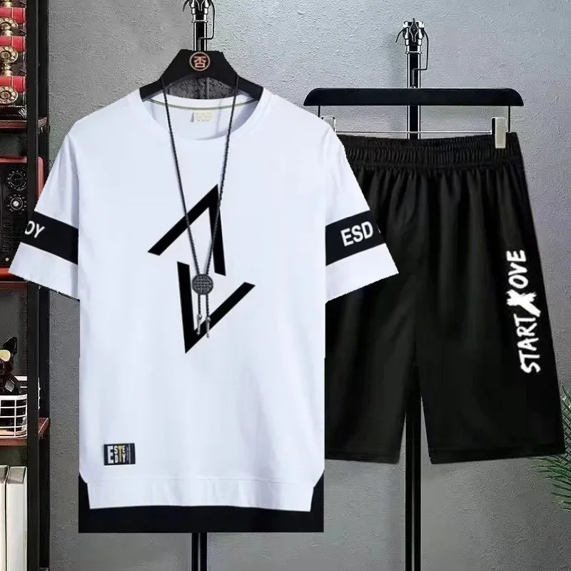 Summer set short sleeved t-shirt for men paired with cool and trendy shorts for couples and half sleeved clothes for teenagers 250320