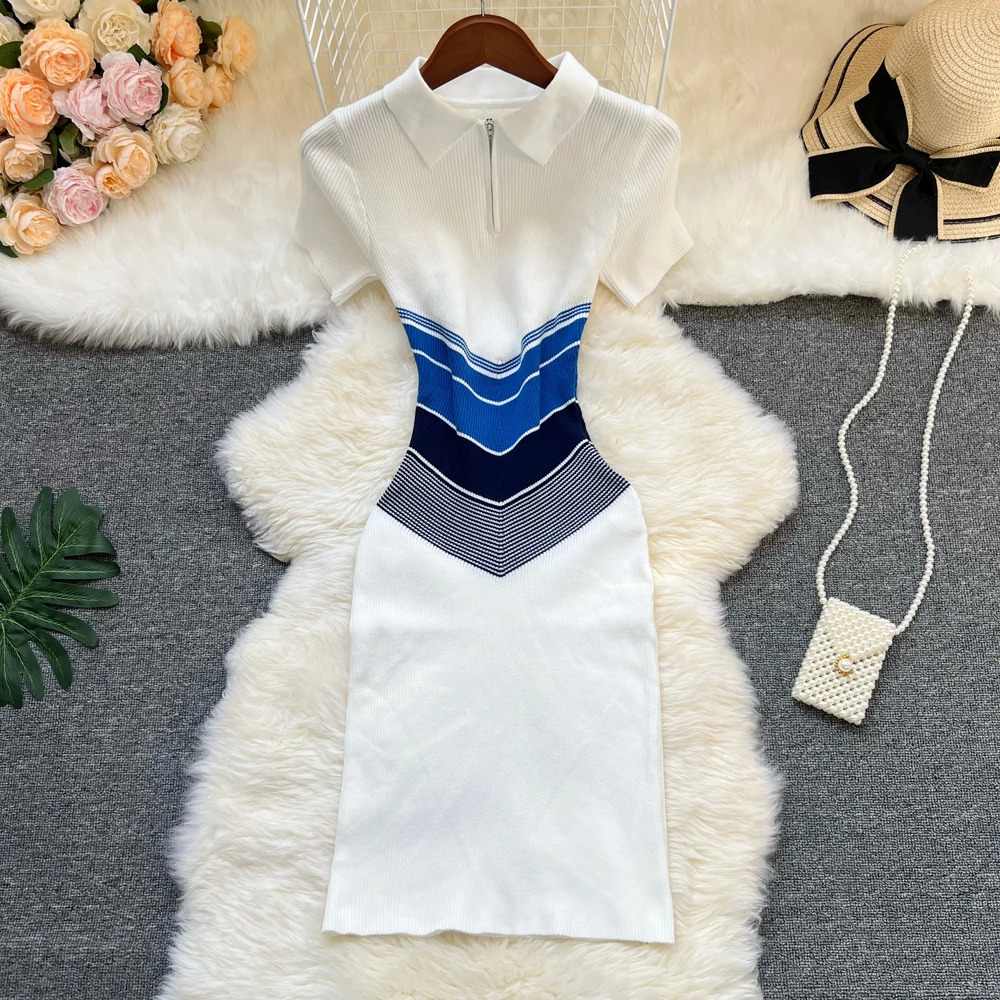 YuooMuoo Fashion Sexy Package Hips Mini Dress Ins Patch Work Ultra Thin Waist Knitted Summer Street Womens Wear 250320