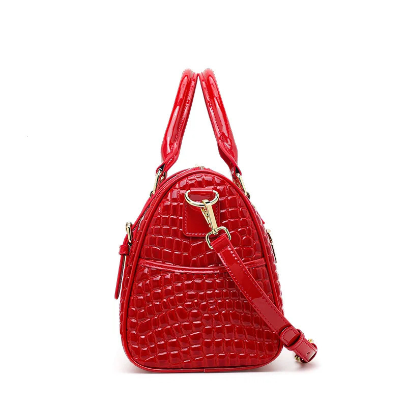 Aidrani Red genuine leather bag cowhide crocodileembossed tote Boston highend commuting womens handbag 250320
