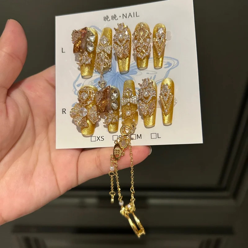 10Pcs High Quality Handmade Press on Nails Rhinestone Color-Block Inlay Internet Celebrity Nail Art Sweet And Cool Girl Style 250319