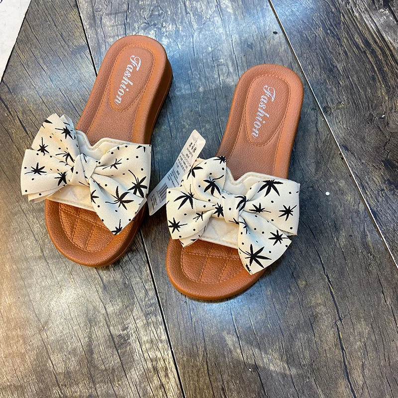Womens Summer British Style Soft Bottom Butterfly Dew Toe Anti slip Cool Slip Single Line Slippers 250321BJ - view 3