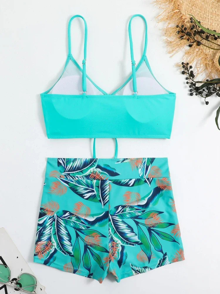 2025 Summer High Waist Swimsuit Bikini Sets with Shorts Female Swimwear Beach Wear Twopiece Bathing Suit Sport Clothing 250320