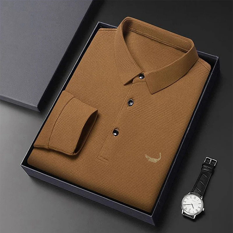 2024 highquality mens long sleeved Tshirt with spring and summer cotton embroidery polo shirt clothing a collar loose bottom 250320
