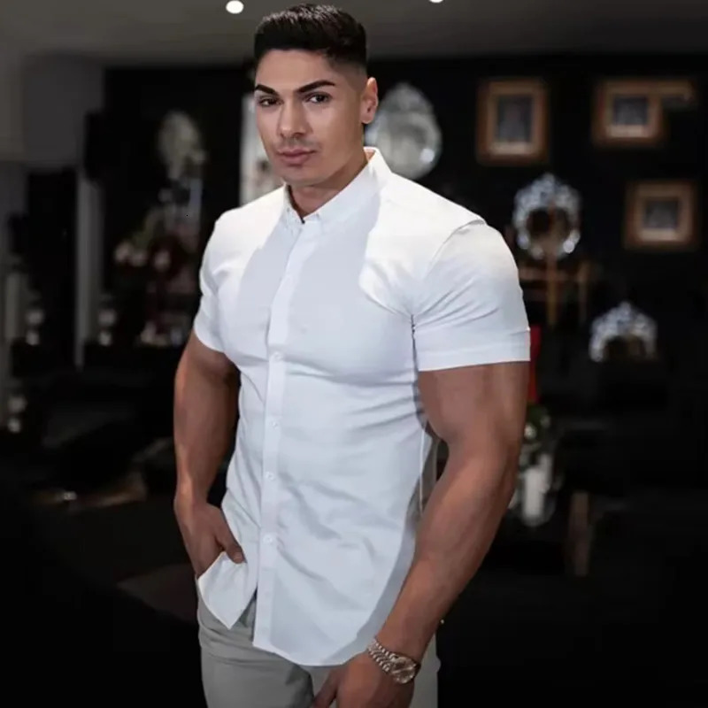 5XL Summer Shirts for Men Casual Blue Short Sleeve Button down Soft Wrinkle-Free Business Top Big Size Social Professional Work 250320