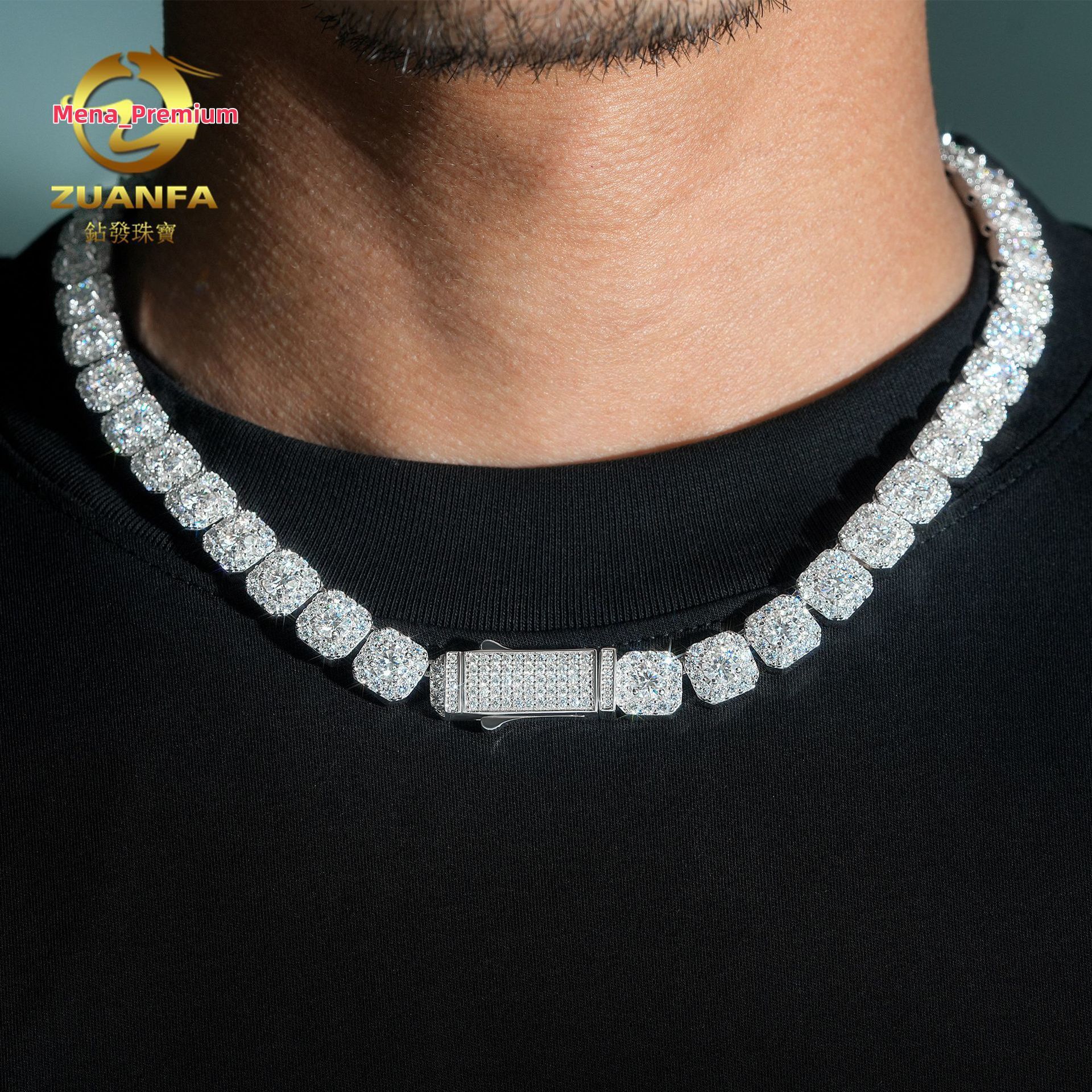 Cuban Chain 10mm Wide Full Mosantine S925 Silver Diamond Cuban Chain Tidal Brand Accessories