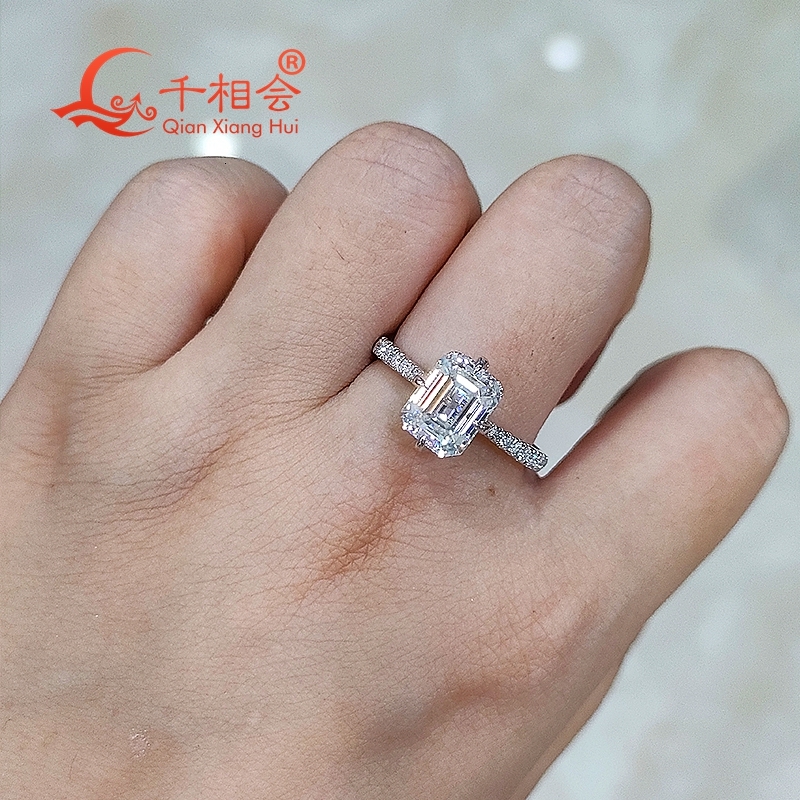 3ct 7*9mm emerald round half Eternity Band D white vvs moissanite 925 Sterling Silver Ring Jewelry Rings Engagement Ladies men