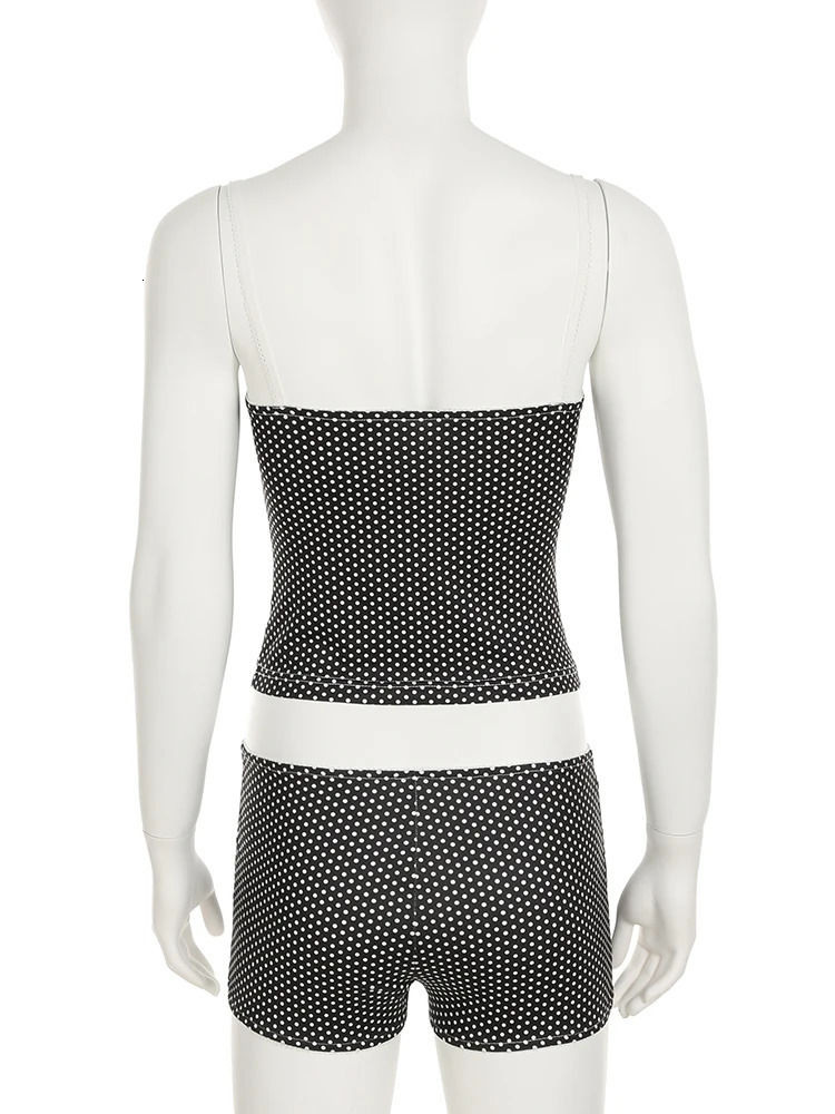 IAMSURE Holiday Bow Dot Print Shorts Sets Women Sexy Slim 2 Piece Sets Slash Neck Sleeveless Camis Tops Low-Waist Shorts 250320