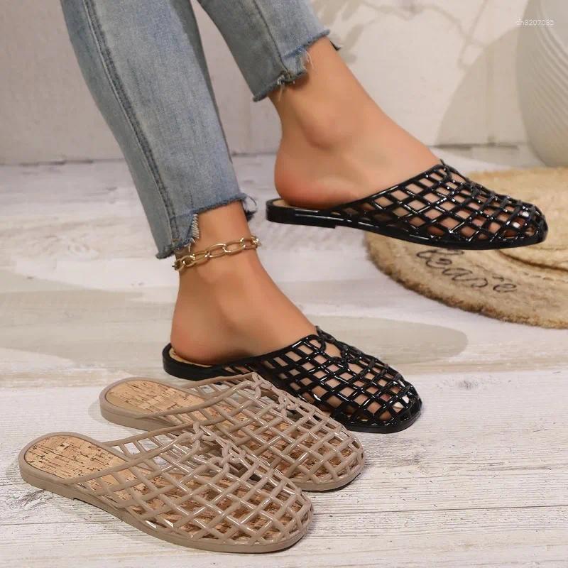 Slippers Women's Shoes 2025 Summer Mesh Woven Hollowed-out Breathable Head For Toe Wedge Sandals Zapatos De Mujer
