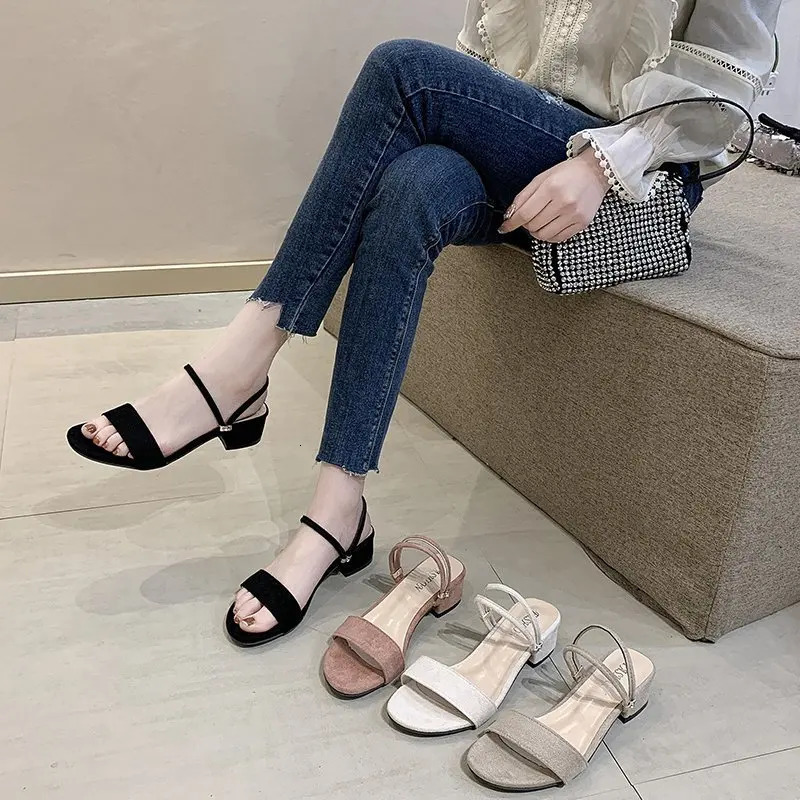 Womens Sandals Thick High Heels Sliding Summer Elegant Slippers Large Size 3442 Fashion Women 250321BJ
