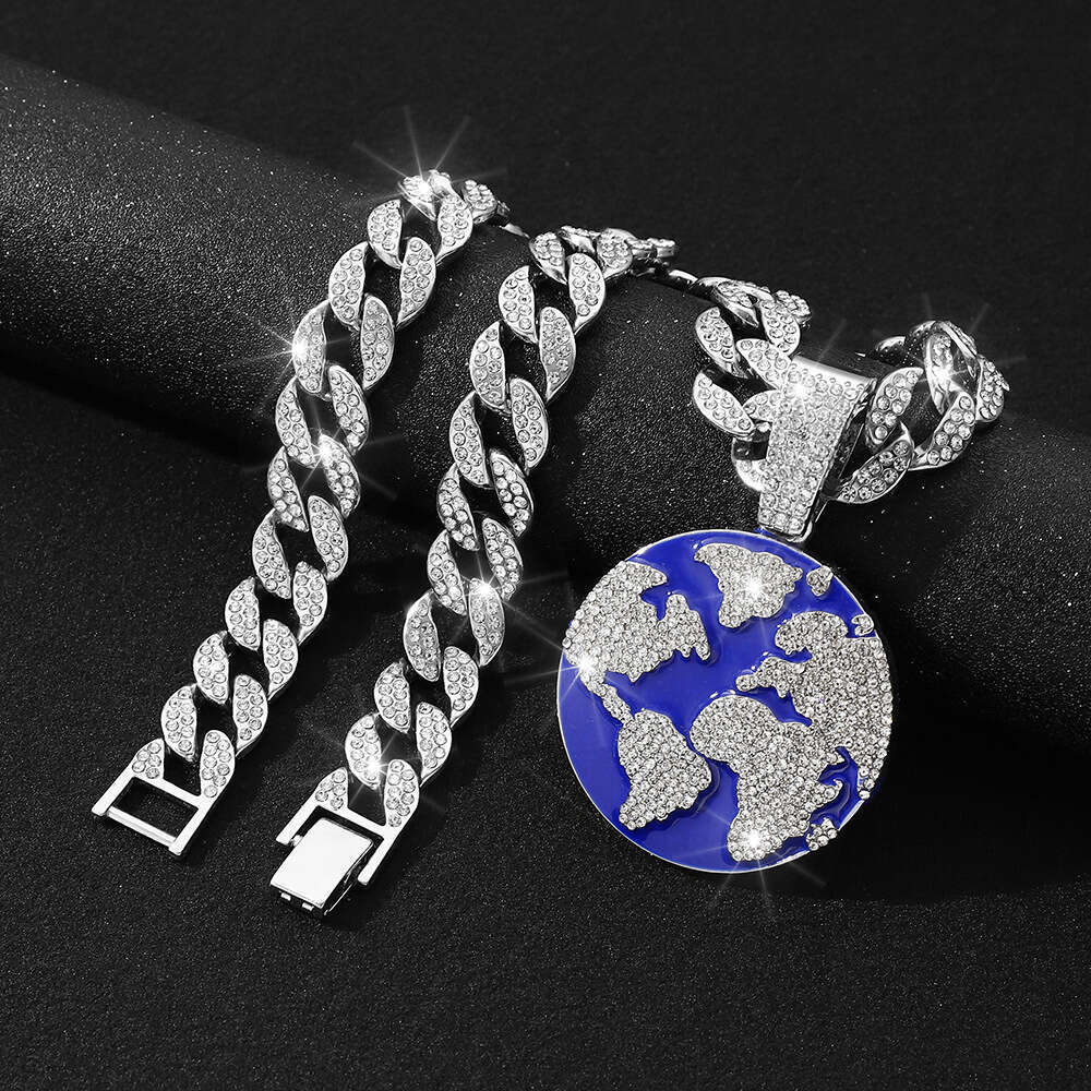 New Drop Oil Hip Hop Planet Earth Pendant Cuban Necklace Personalized Environmental Friendly Alloy Headpiece