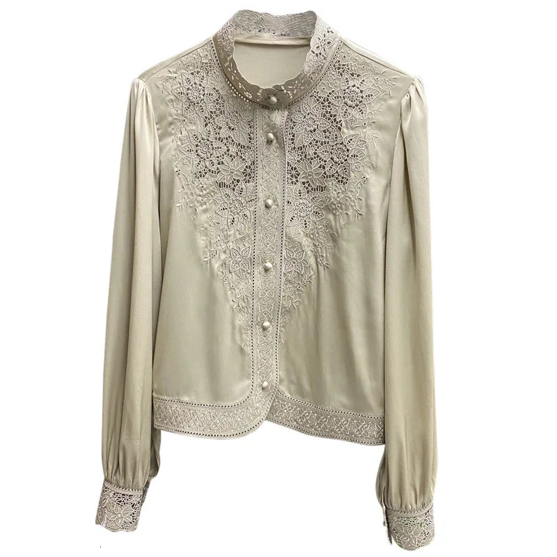 Womens long sleeved shirts silk like shirts embroidered shirts fashionable summer shirts spring and summer shirts 250320