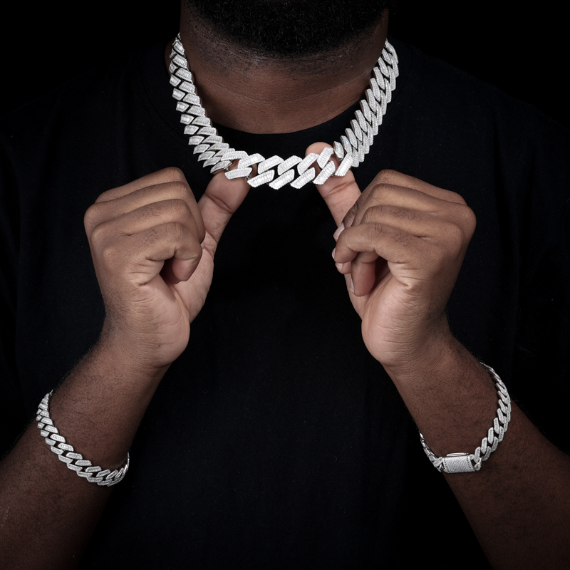 TUHE High Quality Unisex Geometry Iced Out Baguette VVS1 Moissanite Cuban Chain Necklace 925 Silver For Men Hip Hop Jewelry