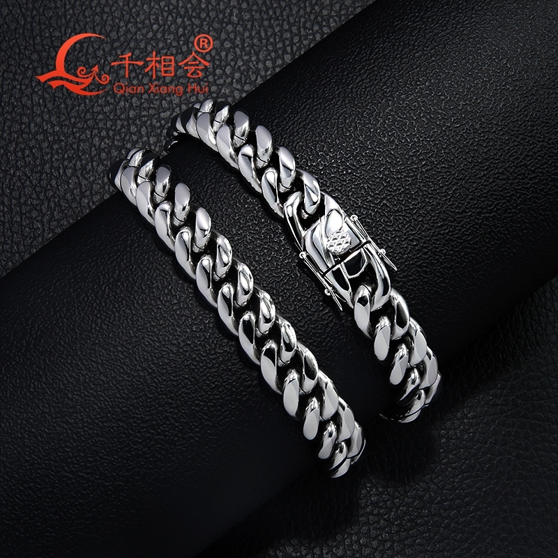 14mm Bracelet Punk Heavy boy Polished S925 silver hip hop Men Curb Cuban Link Chain Or Choker Jewelry Smooth surface