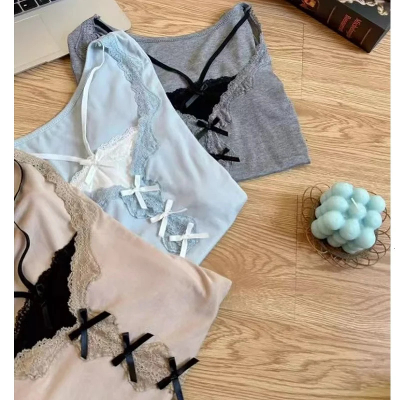 Korean Chic Slim sweet Womens Top Y2k Girls 2 Pieces Lace Up Short Sleeve TShirts Sweet Ladys Blouses 250311