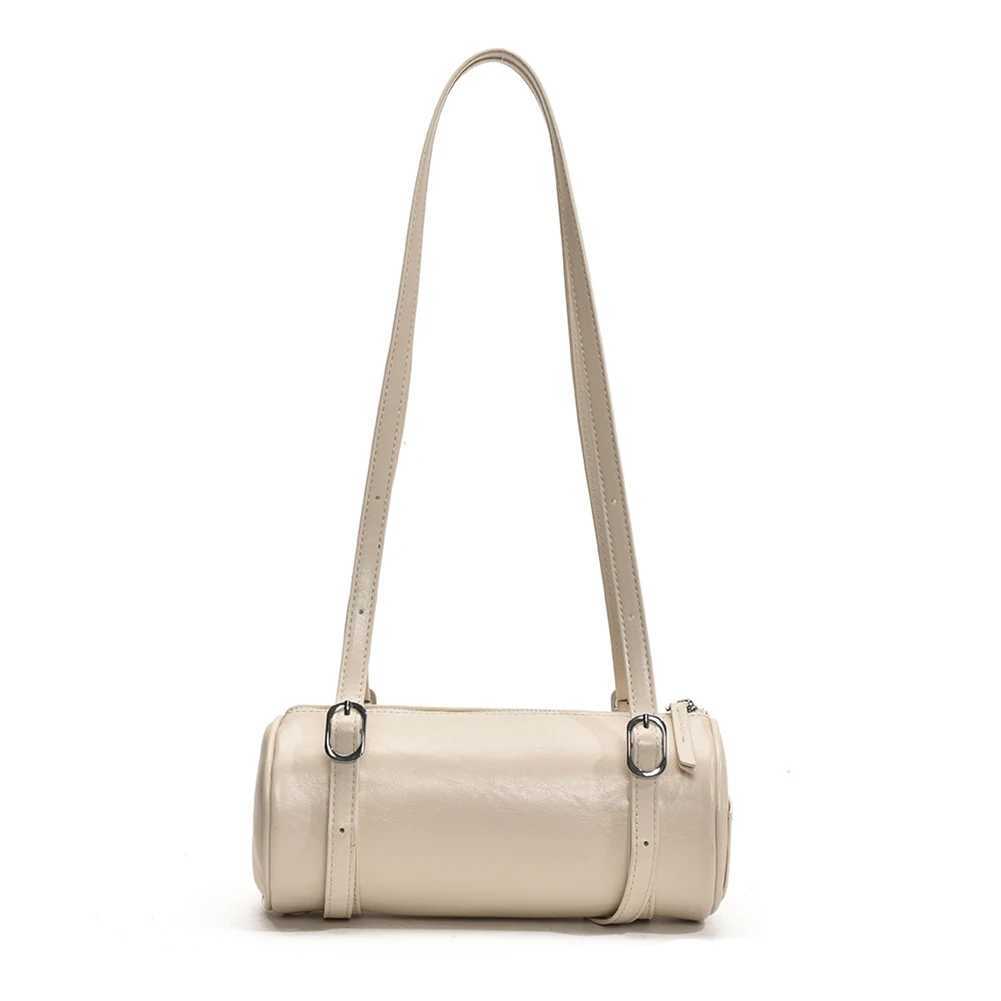 Womens PU shoulder bag cylindrical handbag zipper fashionable armrest bag adjustable shoulder strap fashionable handbag Y250320