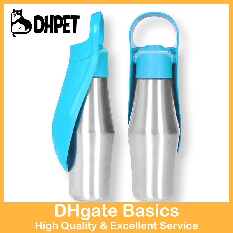 DHPET Dog Water Bottle Portable Stainless Steel Convenient Pet Water Dispenser Leak Proof Puppy Travel Water Bowl for Dog Outdoor Walking Hiking 27OZ