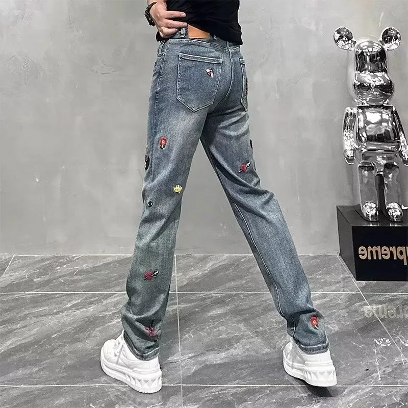 Tight jeans mens wear Trouser pants pocket Y2k streetwear denim shorts flame cargo width 250312