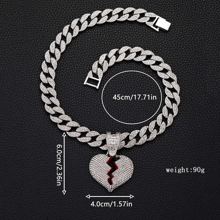 Hot selg Instagram fashion style alloy full dia pendant necklace, men's and women's hip-hop broken heart sweater chain