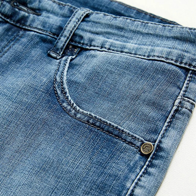 Classic denim shorts for men in summer straight leg long casual slim fit solid color fashionable mid length pants 250312