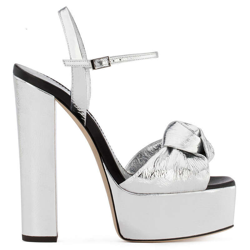 Stylish Gold Platform Sandals Fashion Round Open Toe Knotted Chunky Heeled Shoes Women Summer Party Gown Buckle Strap High Heels