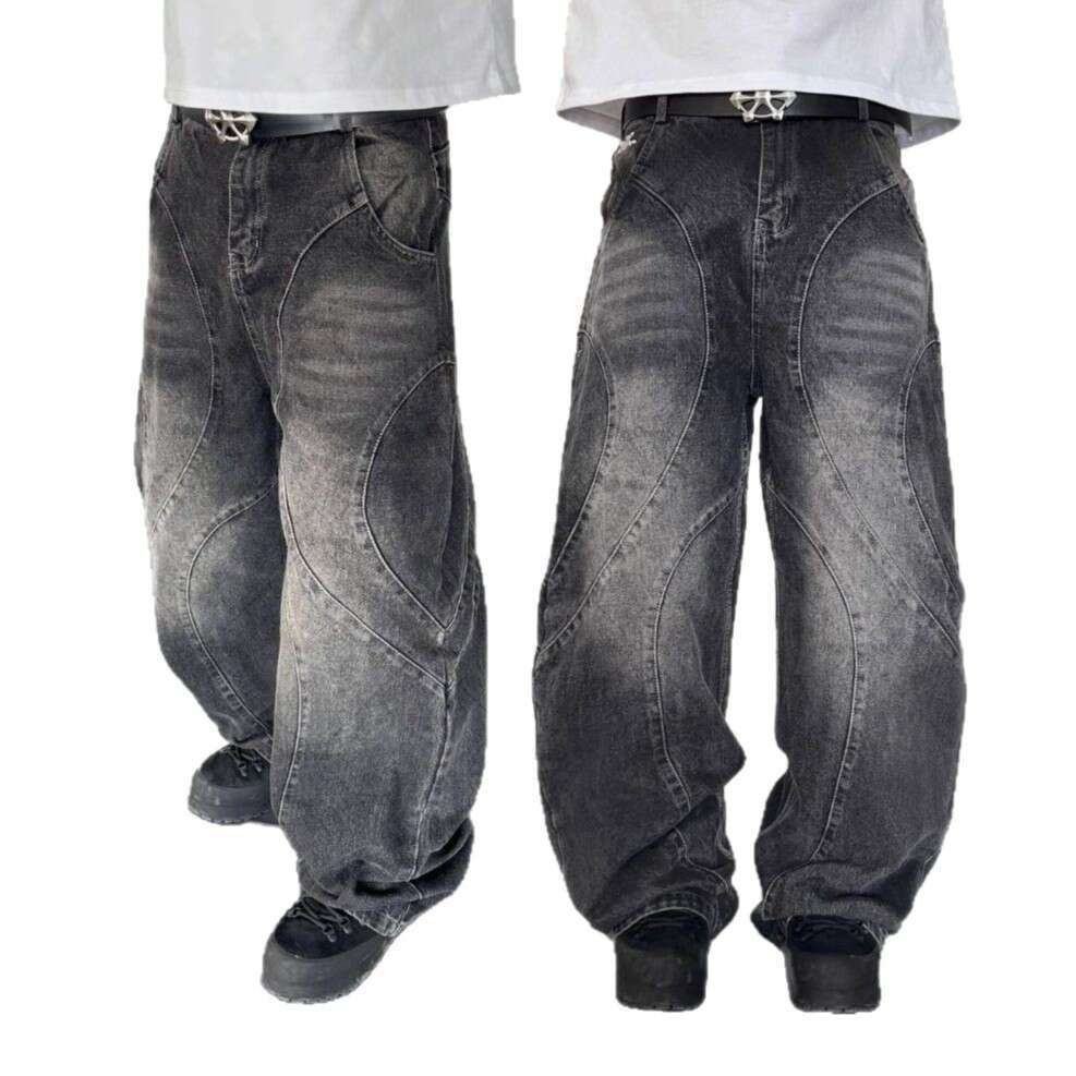 American high street trend Gothic punk washed loose straight leg jeans for men and women