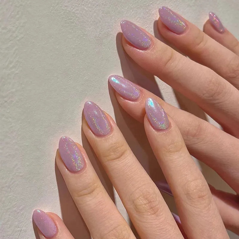24Pcs Simple Wine Red Fake Nail with Glue Mid-length Almond Press on False Nails Wearable Round Head Oval Full Cover Nail Tips 250319