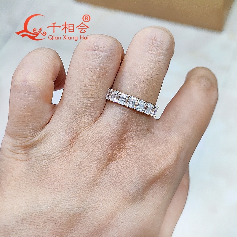 3*4mm 7pcs emerald shape Sterling 925 Silver half band Moissanite Ring women Diamonds Male fine Jewelry gift wedding dating