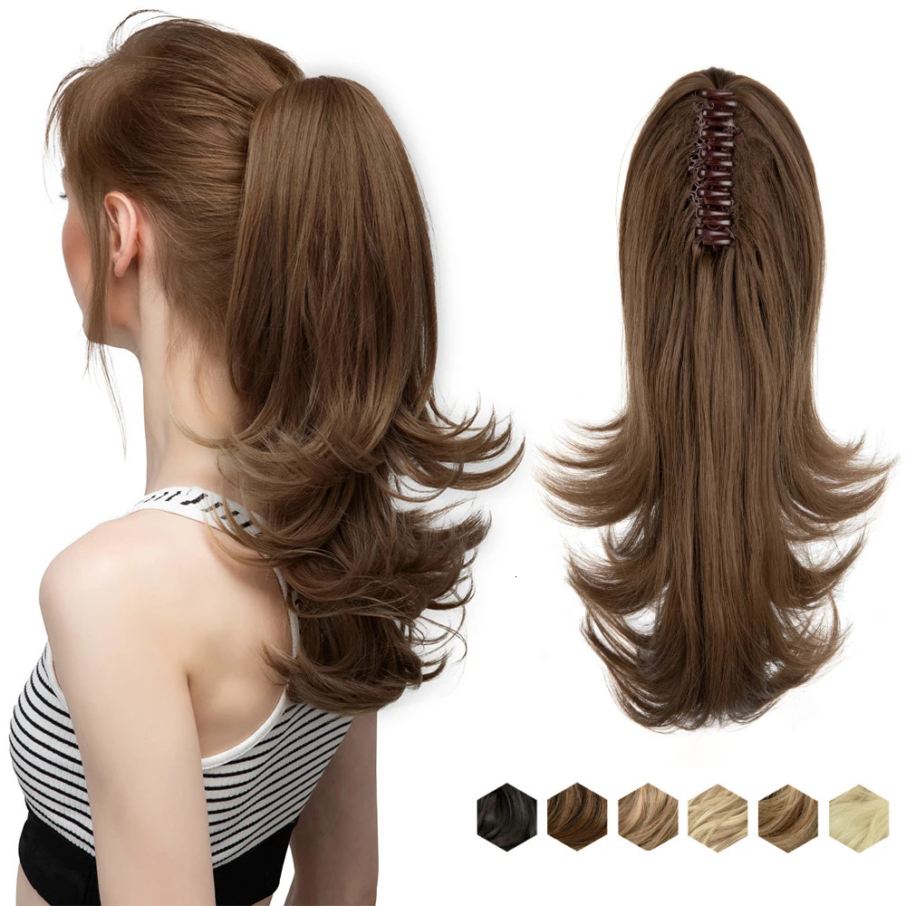 Synthetic Claw Clip In Ponytail Hair Extensions Wavy Hairpiece 14 Blonde Black Hair False Pigtail With Elastic Band 250321