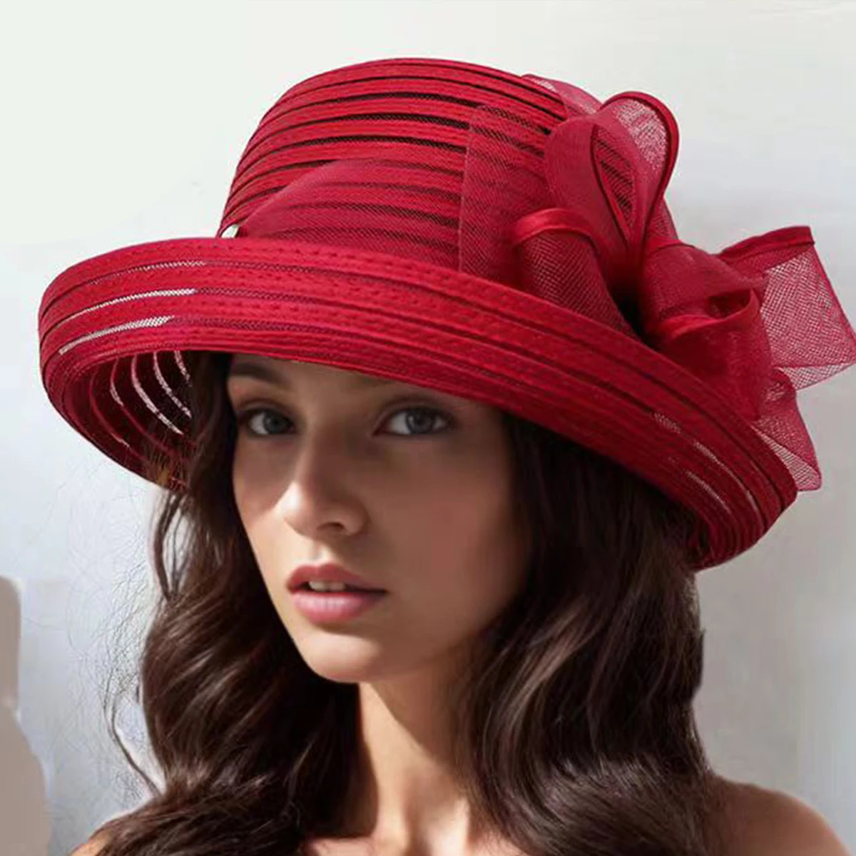 Womens rolled edge fabric striped mesh sun hat breathable sports and leisure hat 250320