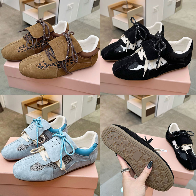 leopard print suede sneakers designer casual shoes womens spring summer sneakers anti slip wear resistant rubber soles flat bottomed lace up sports shoes